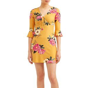 Yellow dress with pink flowers